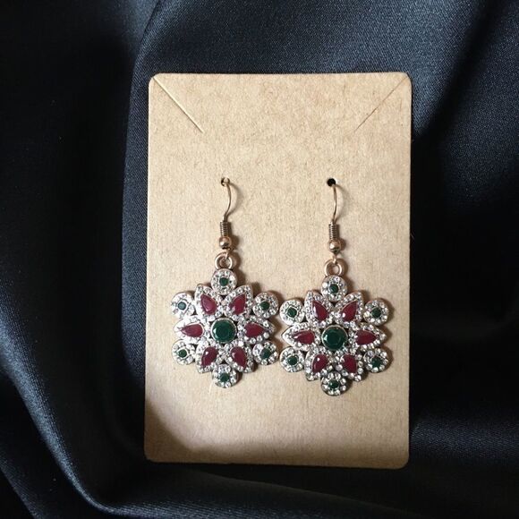 Sparkling Red, Green & Clear Jewel Earrings - Picture 3 of 9